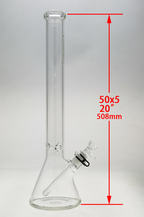 TAG 20" Clear Beaker Bong with 5mm Thickness and Wavy Sandblasted Logo - Front View