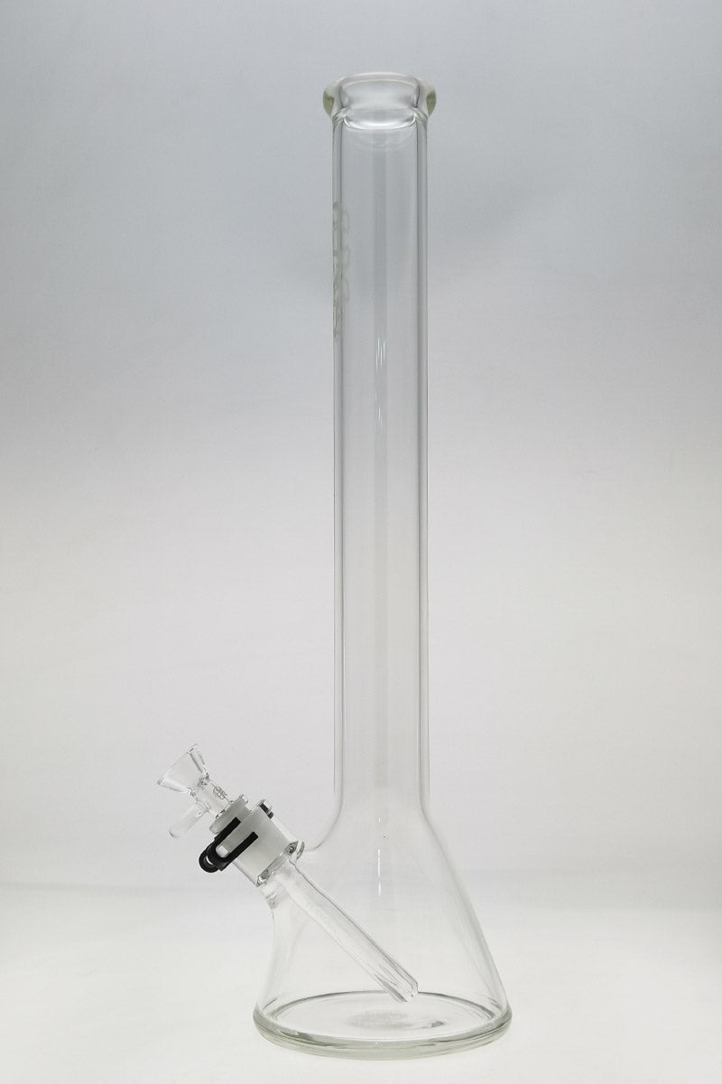 TAG 20" Beaker Bong with 5mm Thickness and Wavy Sandblasted Logo, Clear Borosilicate Glass, Front View