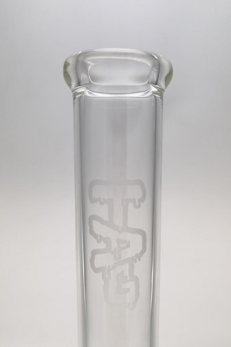 TAG 20" Beaker Bong with 5mm thickness, 18/14MM downstem, and wavy sandblasted logo - Clear
