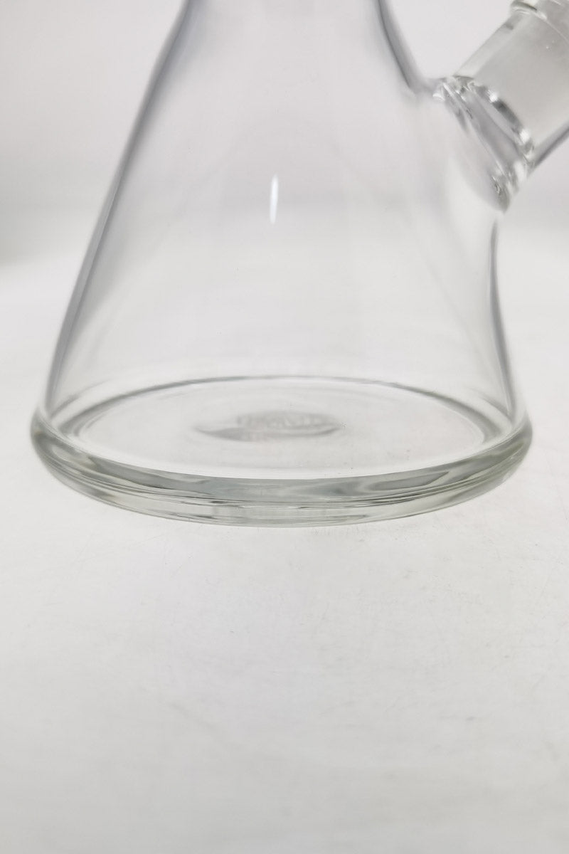 Close-up of TAG 20" Beaker Base with Wavy Sandblasted Logo, 5mm Thick Borosilicate Glass