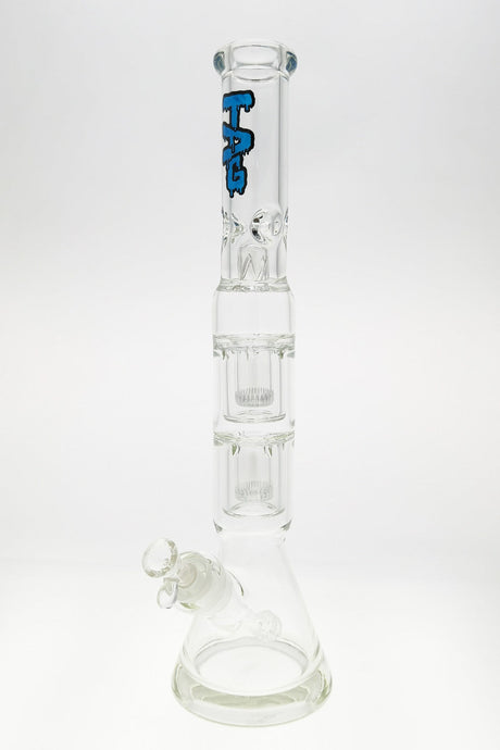 TAG 20" Beaker Bong with Double Interior Showerhead Percolators and Blue Logo - Front View
