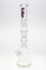 TAG 20" Beaker Bong with Double Showerhead Percolator and Wavy Purple Label - Front View
