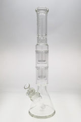TAG 20" Beaker Bong with Double Interior Showerhead Percolators, Clear Glass, Front View