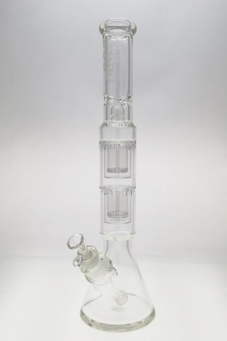TAG 20" Beaker Bong with Double Interior Showerhead Percolators, Clear Glass, Front View