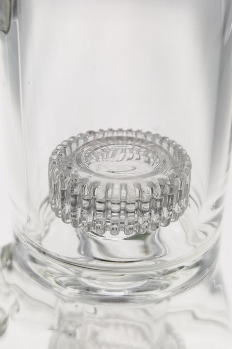 Close-up of TAG 20" Double Matrix Percolator Bong's intricate glasswork and sturdy 5mm base