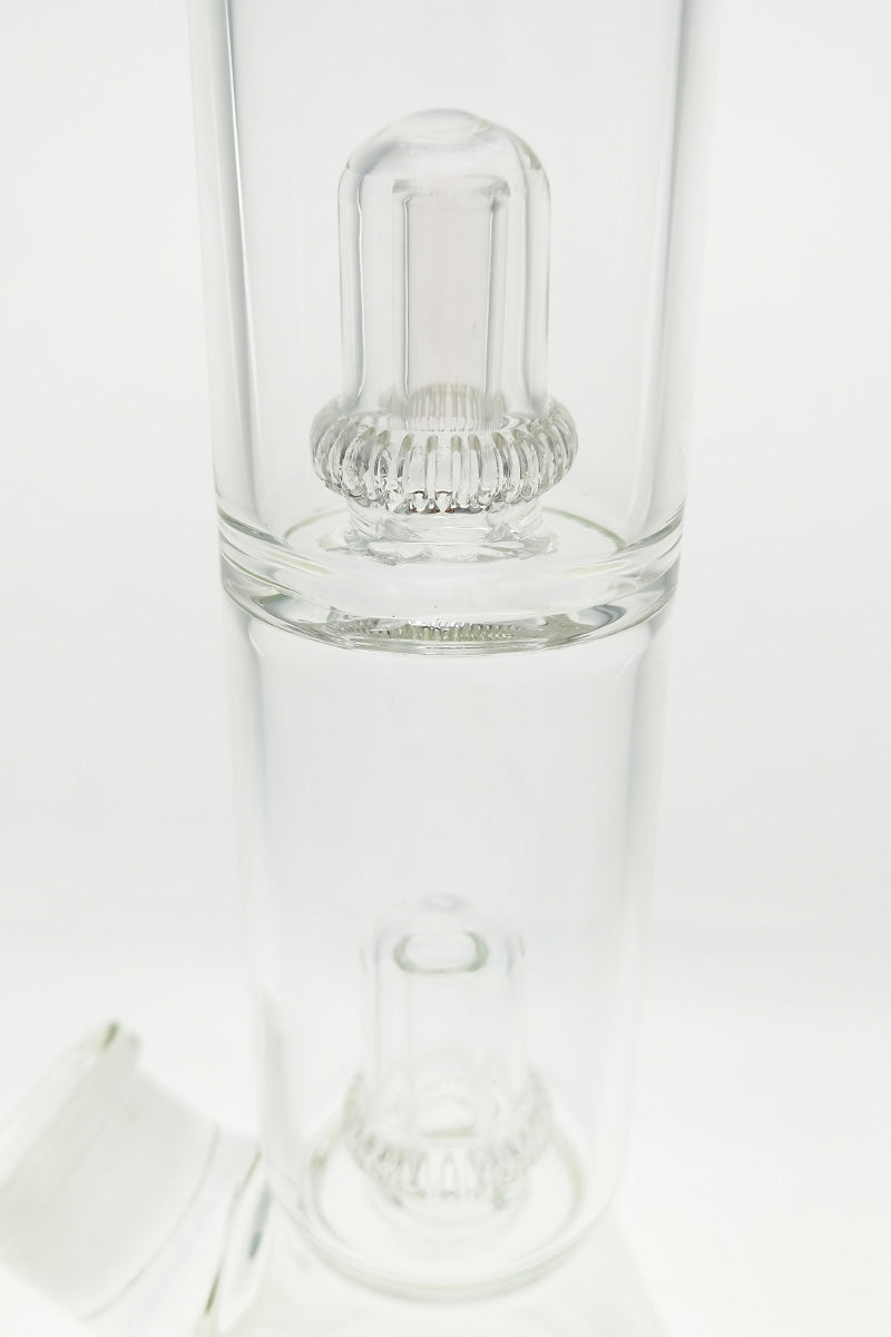 TAG 20" Double Super Slit UFO Beaker by Thick Ass Glass, clear with 18/14MM downstem, front view