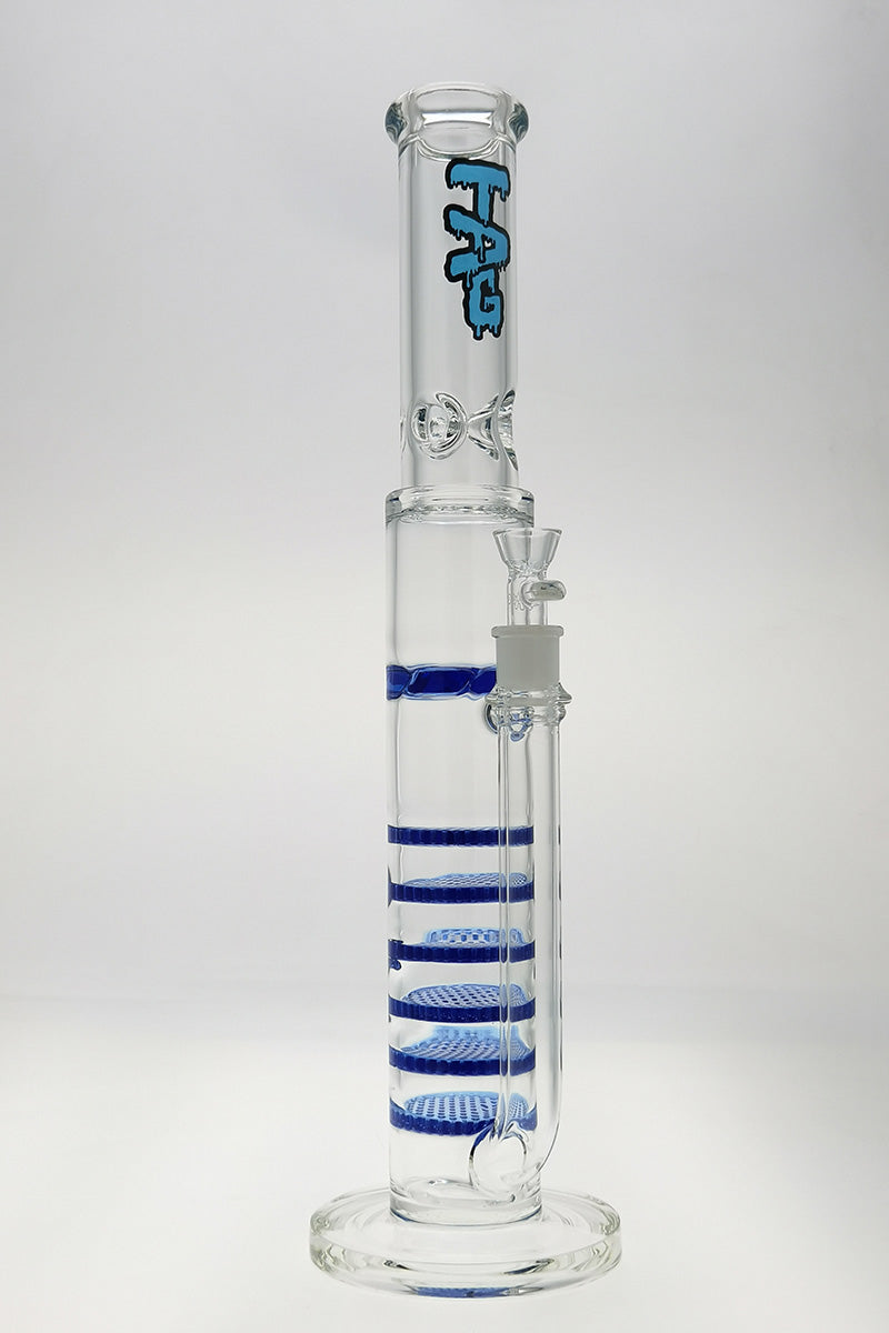 TAG 20" Tall Sextuple Honeycomb Water Pipe with 18MM Female Joint, Front View on White Background
