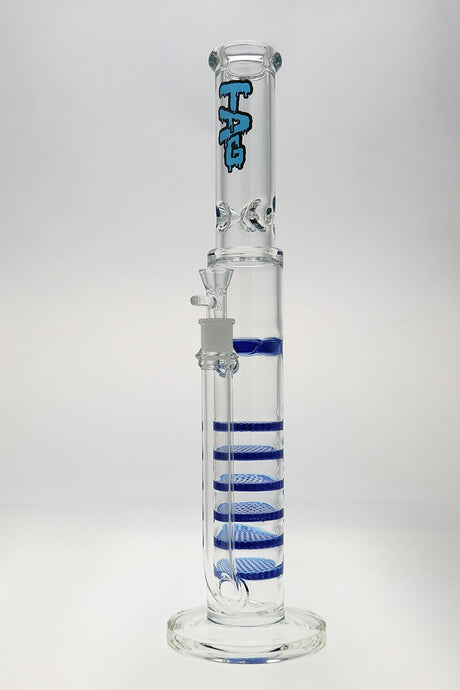 TAG 20" Sextuple Honeycomb Water Pipe with Wavy Light Blue Label and Blue Accents, Front View