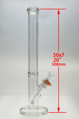 TAG 20" Straight Tube Bong, 50x7MM, with 18/14MM Downstem, Front View on White Background