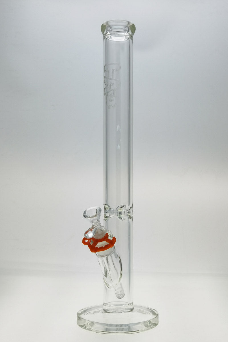 TAG 20" Straight Tube Bong 50x7MM with Wavy Sandblasted Logo, Front View on White Background