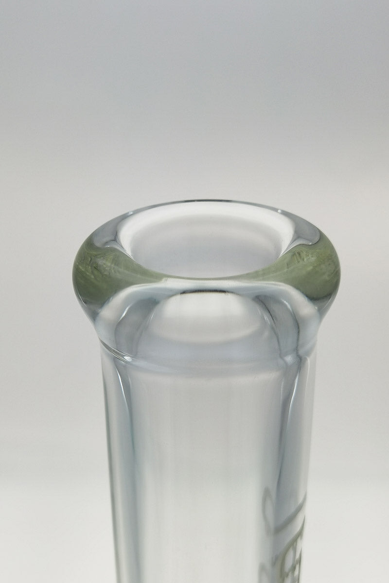 Close-up of TAG 20" Straight Tube top, 50x7MM thick glass, 18/14MM Female Downstem