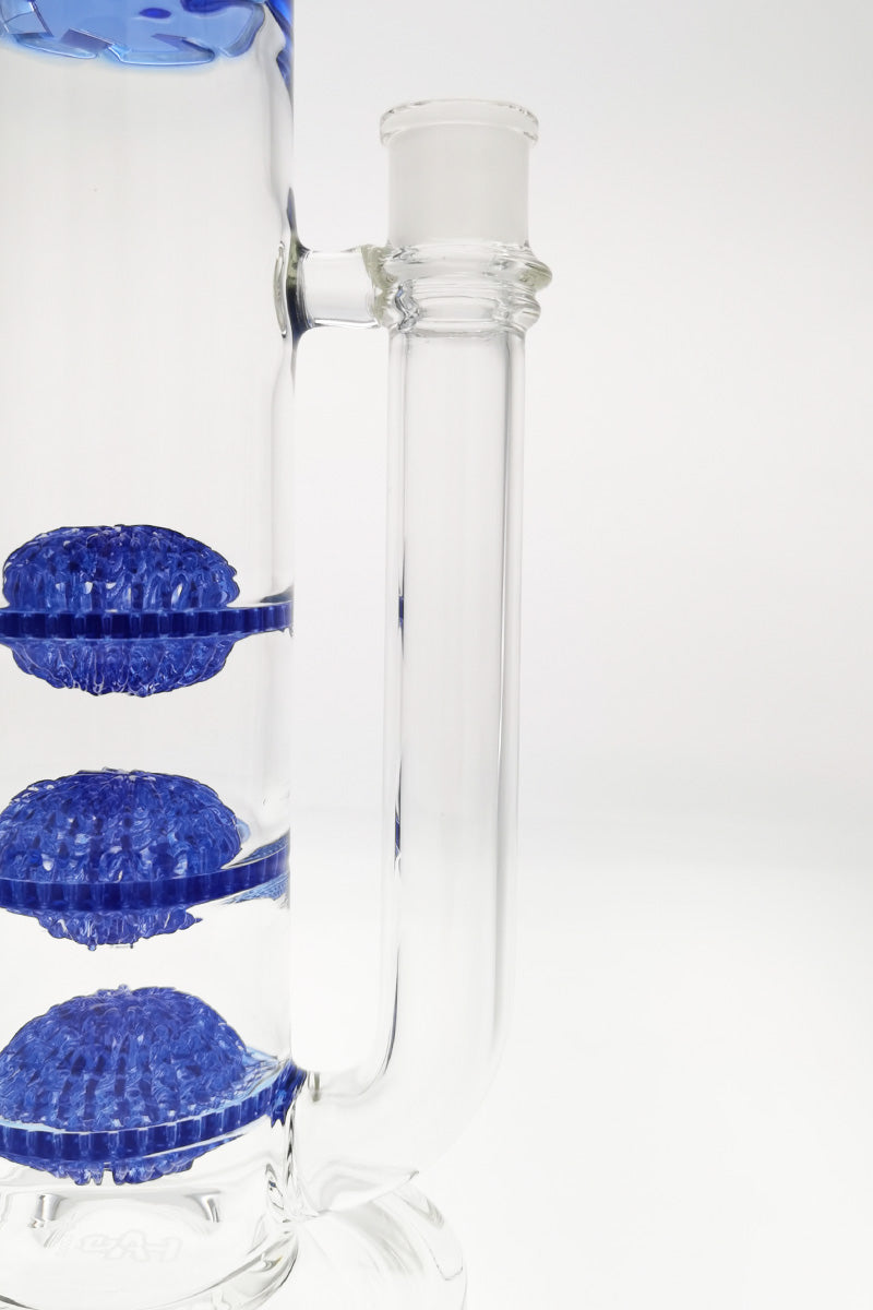 Close-up of TAG 20" Bong with Triple Blue Netted Discs and Spinning Splashguard, 18MM Female Joint