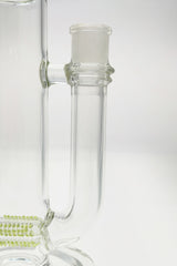 Close-up of TAG 21" Triple to Double Inline Glass Bong with 18MM Female Joint on White Background