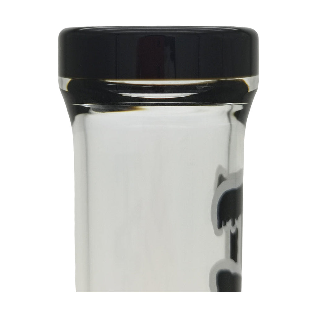 Close-up of TAG 21" bong mouthpiece with black accent, showcasing 4mm thick glass