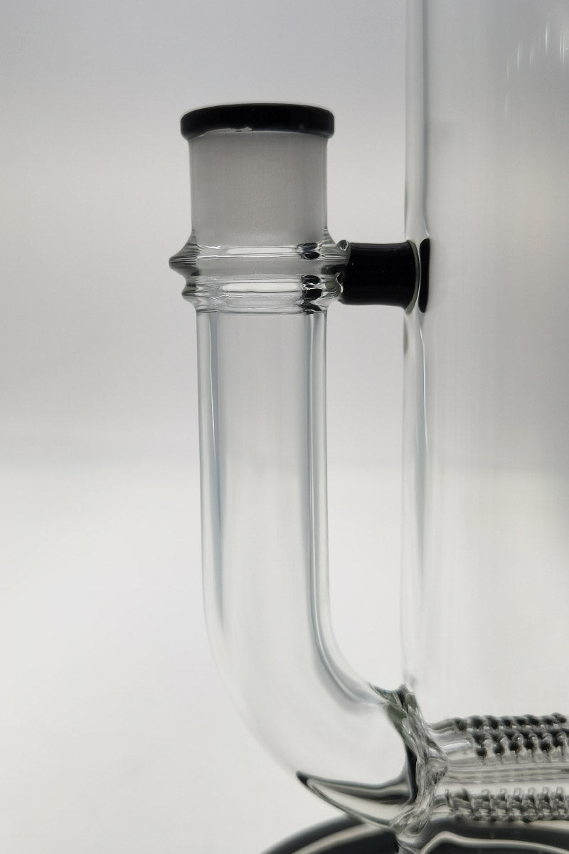 Close-up of TAG 21" bong with triple to double inline percolator, 18MM female joint, and 4mm thick glass.
