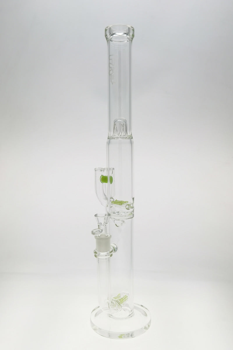 TAG 21" Triple to Double Inline Glass Bong with Super Slit Percolators, 18MM Female Joint, Front View