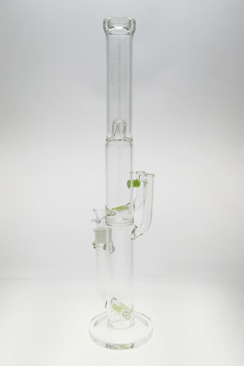 TAG 21" Triple Inline to Double Inline Bong Front View, 18MM Female Joint, 4MM Thick Glass