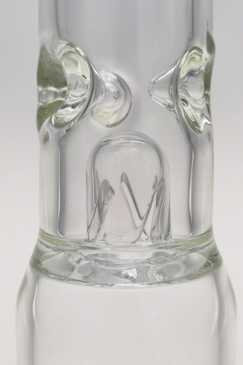Close-up of TAG 21" Beaker Bong with Slitted Pyramid and Showerhead Percolators, 50x7MM glass