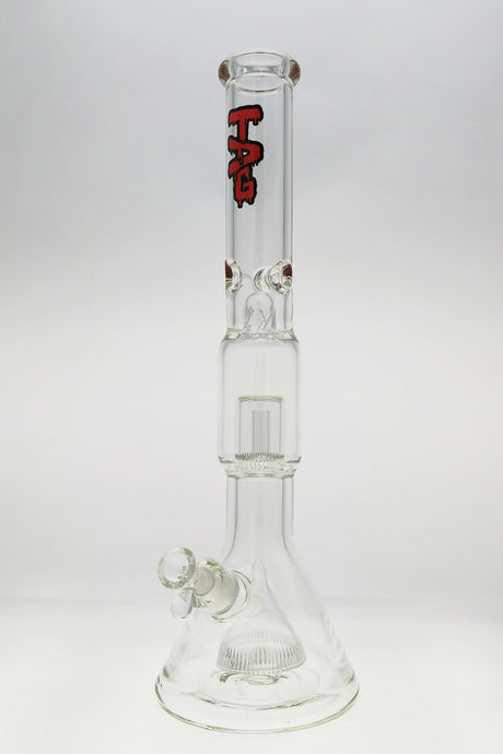 TAG 21" Beaker Bong with Slitted Pyramid and Showerhead Percolators, 18MM Female Joint, Front View