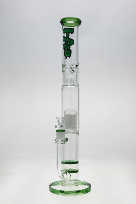 TAG 22" bong with double honeycomb, 34 arm tree percolator, green accents, front view on white background