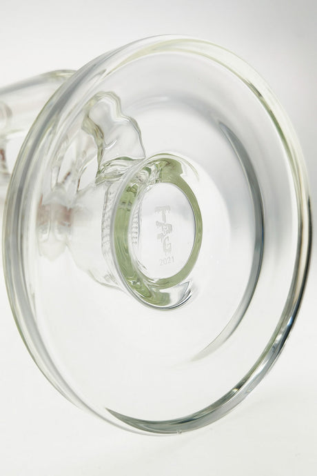 Close-up of TAG 22" Bong Base with Sandblasted Logo, 18MM Female Joint, and Inline Percolator