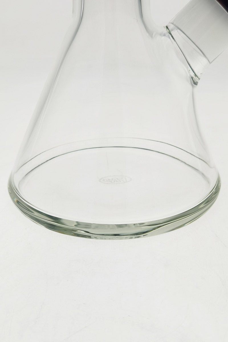 Close-up of TAG 24" Beaker Base 50x9MM, showcasing its thick borosilicate glass and sturdy design
