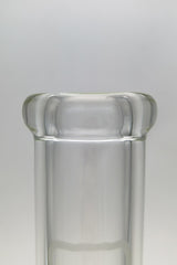 Close-up of TAG 24" Beaker's thick rim, 50x9MM heavy borosilicate glass, clear finish