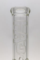 Close-up TAG logo on 24" Thick Ass Glass Bong with Slitted Pyramid Percolator