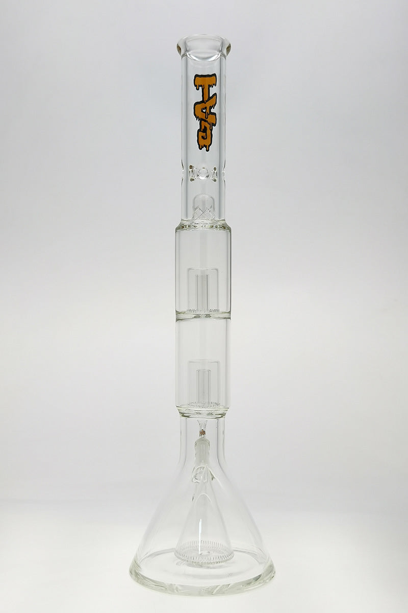 TAG 24" Bong with Pyramid to Double Showerhead Percolators, 50x7MM, 18MM Female Joint