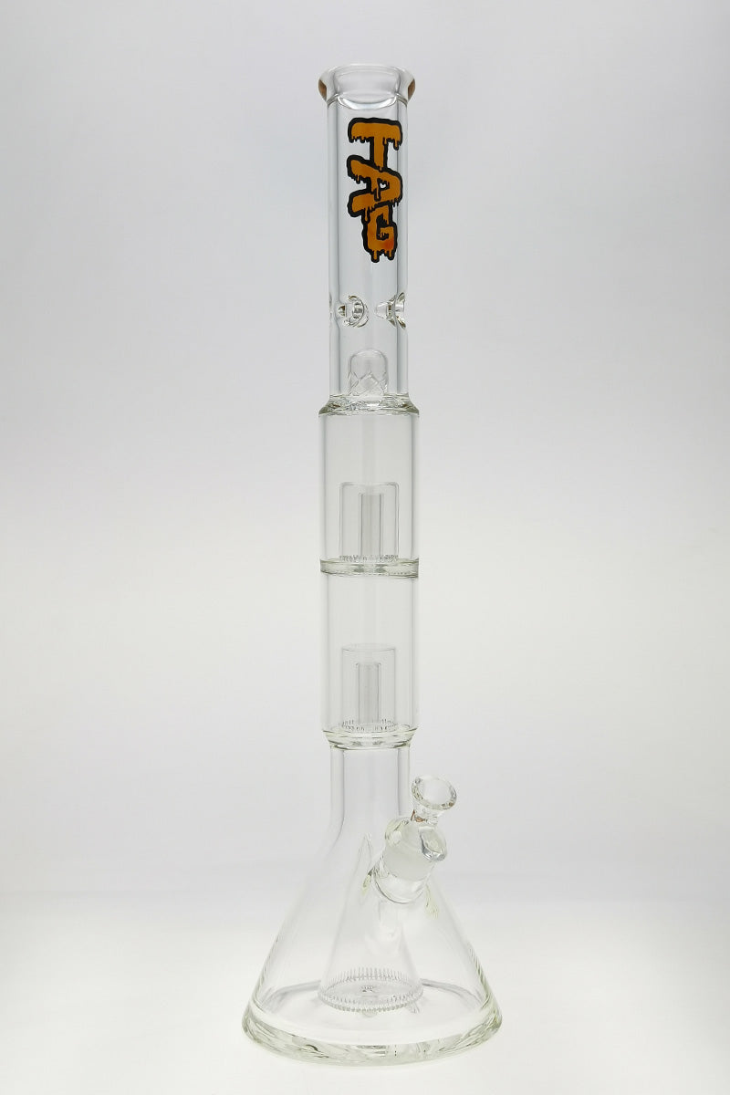 TAG 24" Beaker Bong with Double Slit Froth Showerhead Percolators, 7mm Thick Glass, Front View