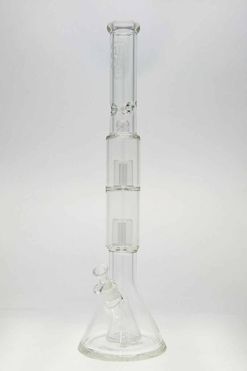 TAG 24" Beaker Bong with Pyramid & Double Showerhead Percolators, 7mm Thick Glass, Front View