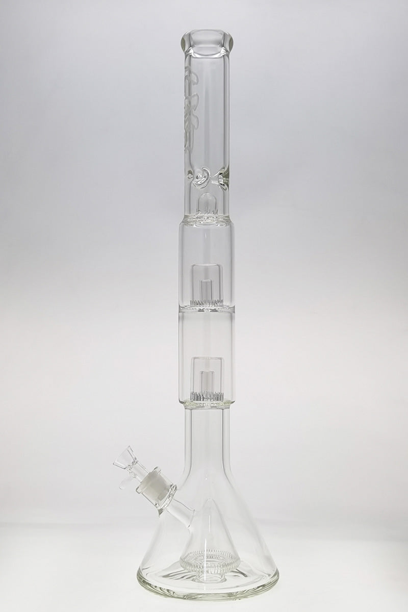 TAG 24" Beaker Bong with Pyramid & Froth Showerhead Percolators, 18MM Female Joint, Front View