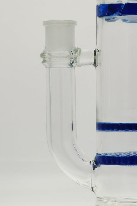 Close-up side view of TAG Double Honeycomb Bong with blue accents and 18MM Female joint