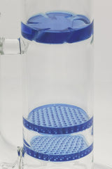 Close-up of TAG Double Honeycomb Bong with Blue Accents and Super Slit Showerhead