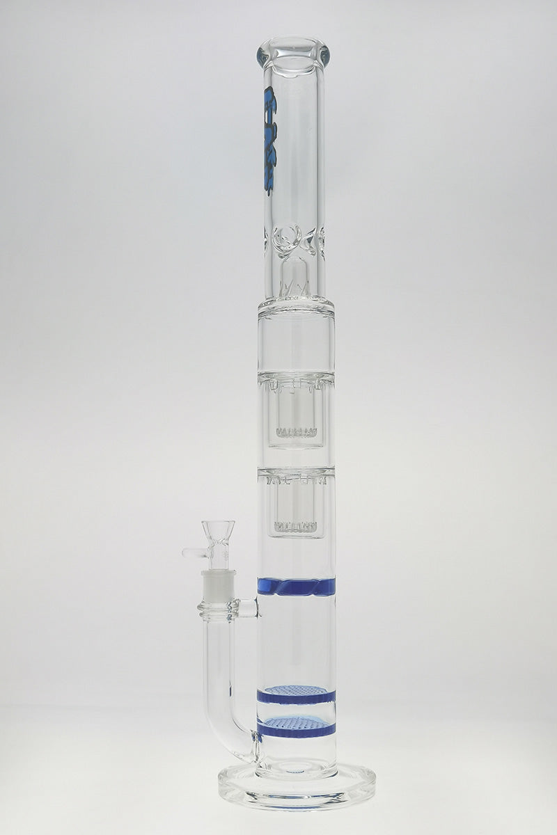 TAG 24.5" tall bong with double honeycomb and showerhead percs, 7mm thick glass, light blue accents