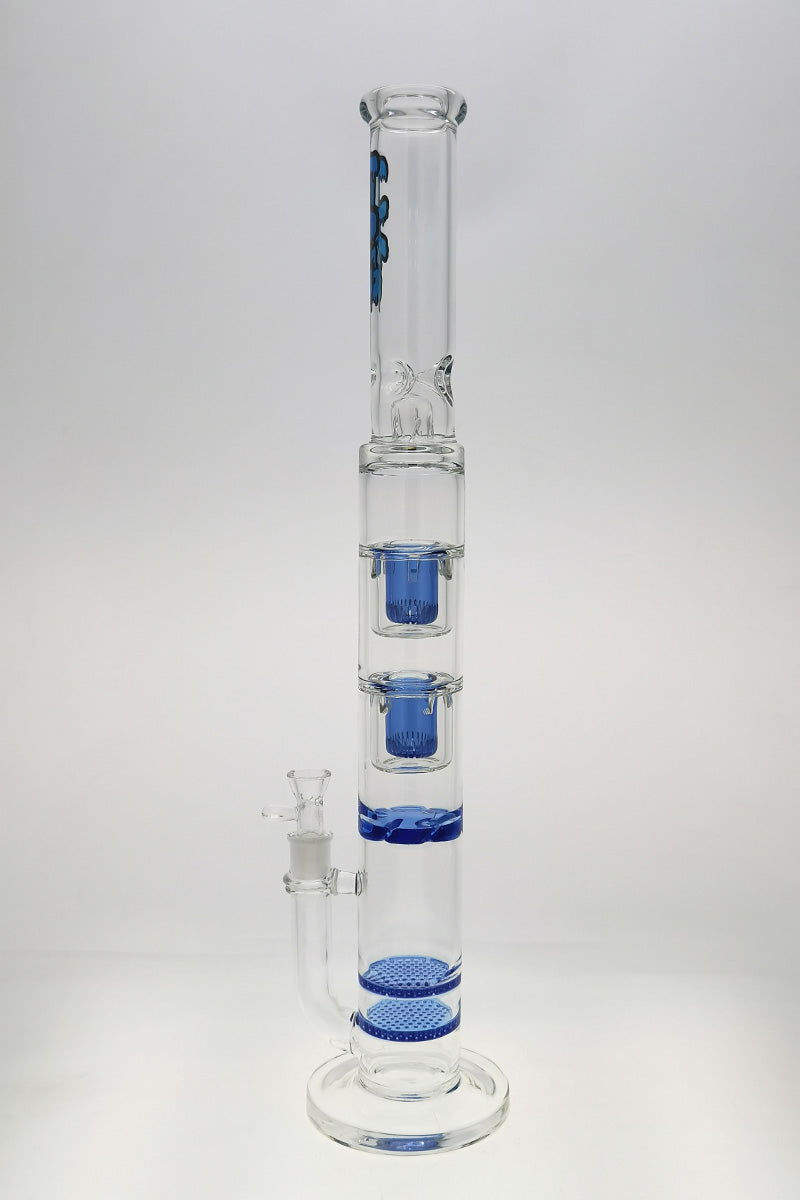 TAG Tall Bong with Double Honeycomb & Showerhead Percolators, Light Blue Accents, Front View
