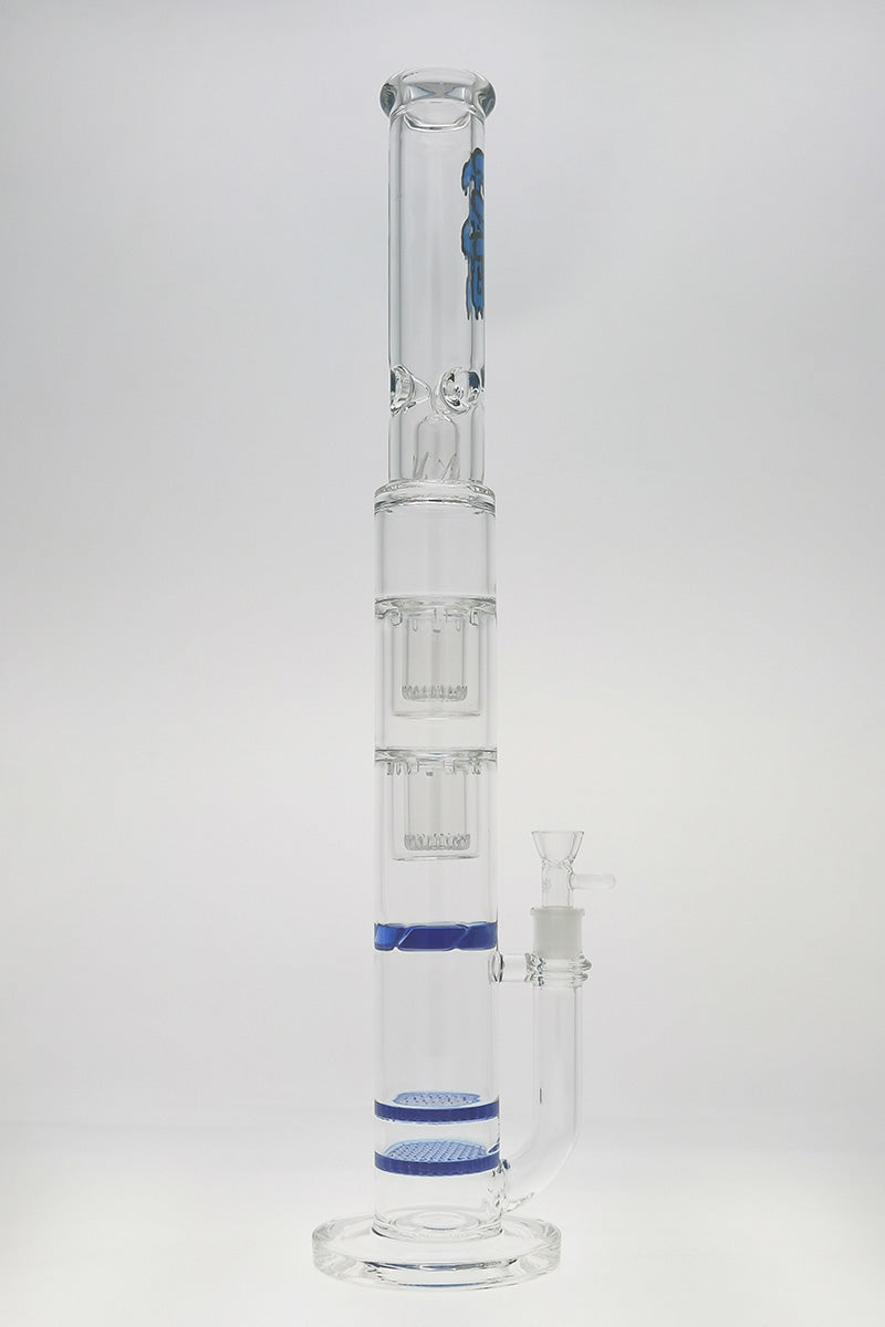 TAG 24.5" tall double honeycomb & showerhead perc bong with light blue accents, front view