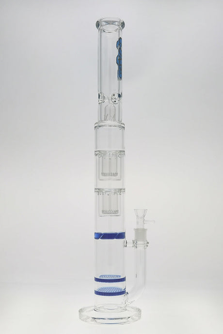 TAG 24.5" tall double honeycomb & showerhead perc bong with light blue accents, front view