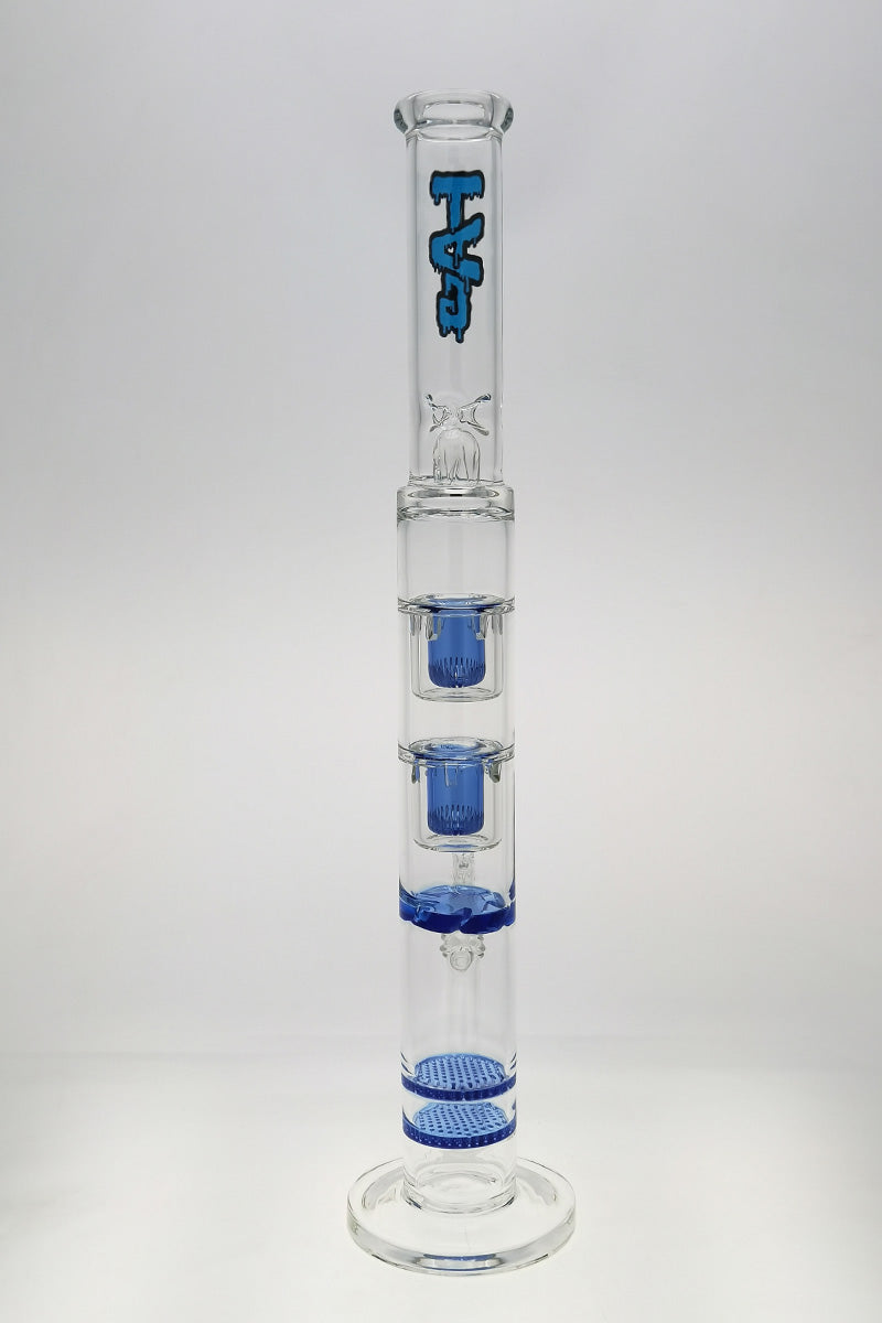 TAG 24.5" Double Honeycomb to Showerhead Bong with Light Blue Accents, Front View