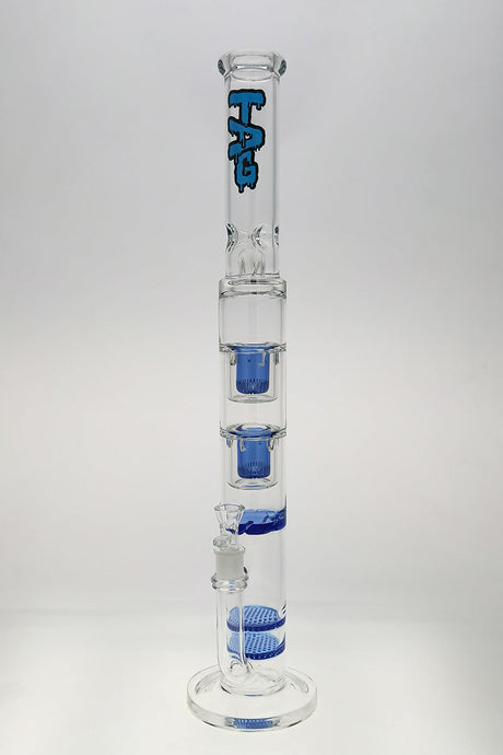 TAG 24.5" Double Honeycomb & Showerhead Percolator Bong, 7mm Thick, Light Blue Accents