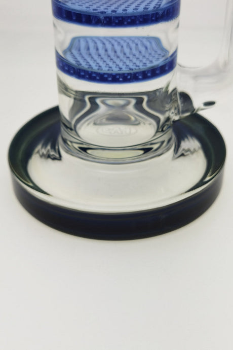 Close-up of TAG 27" Bong base with octuple honeycomb, 18MM female joint, on white background