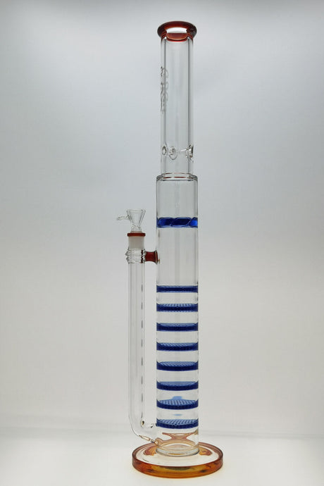 Thick Ass Glass 27" Quartz Bong front view with blue honeycomb percs and spinning guard