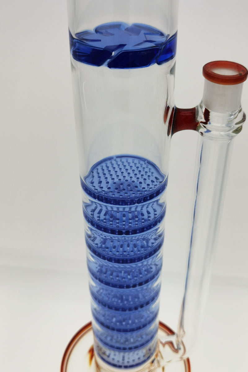 TAG 27" Bong with Blue Honeycomb Percolators and Spinning Splash Guard, 18MM Female Joint