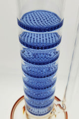 Close-up of TAG 27" Bong with Blue Honeycomb Percolators and Spinning Splash Guard