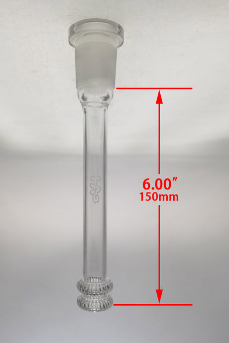 TAG 6-inch Closed End Double UFO Downstem for Bongs, Clear Quartz with Engraved Logo, Front View
