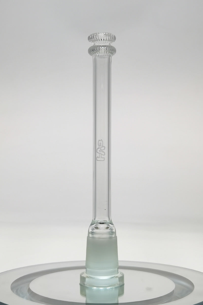 TAG 28/18MM Closed End Double UFO Downstem, Clear with Laser Engraved Logo, Front View