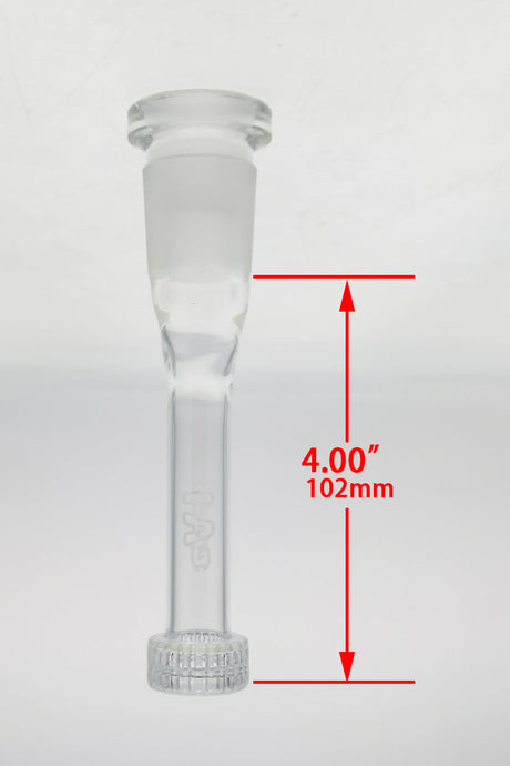 TAG 28/18MM Matrix Downstem by Thick Ass Glass, front view with dimensions on white background
