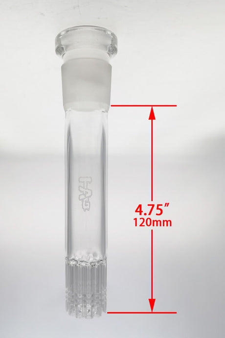 TAG 4.75" Quartz 12-Arm Tree Downstem for Bongs, Clear with Engraved Logo, Front View
