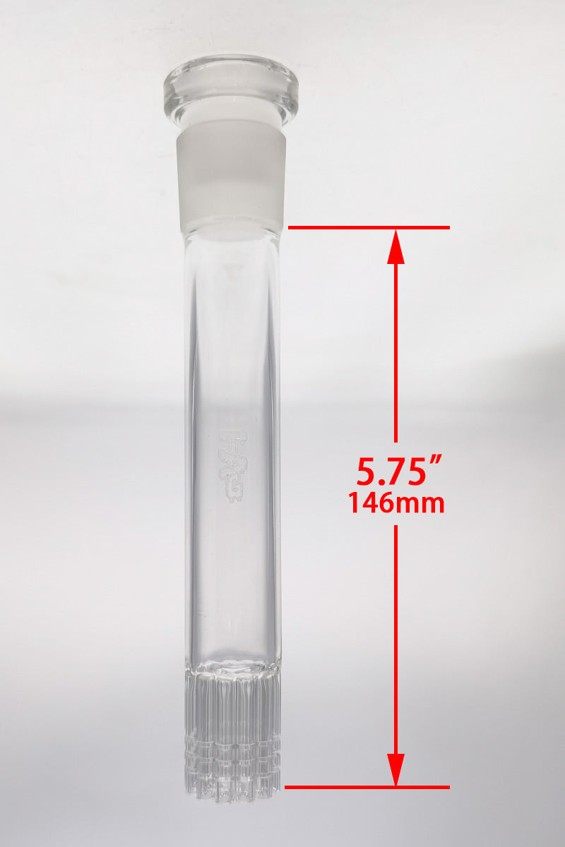 TAG 5.75" Clear Quartz 12-Arm Tree Downstem for Bongs, Front View on White Background