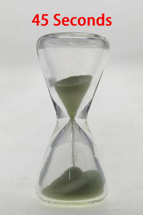 TAG 45-second hourglass with glow-in-the-dark sand and laser-engraved logo, front view